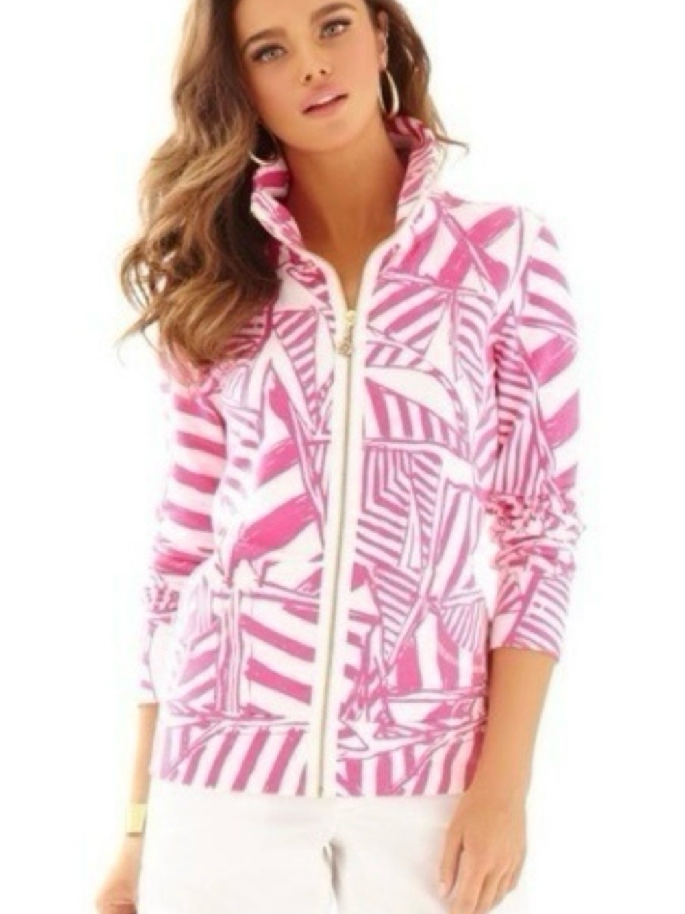Lilly Pulitzer Pink & White Patterned Full Zip-Front Leona Jacket